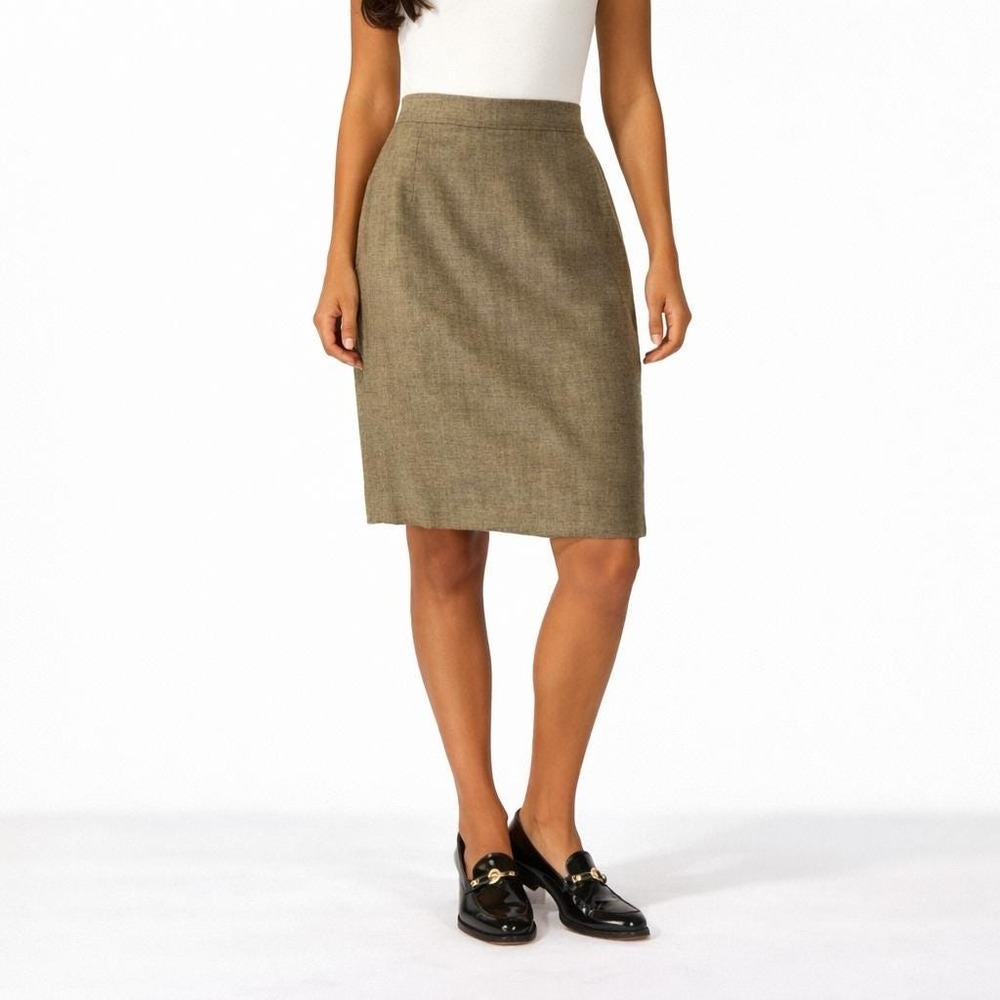 Salvatore Ferragamo Linen Pencil Skirt Womens 4 Italy Tan Brown Above Knee